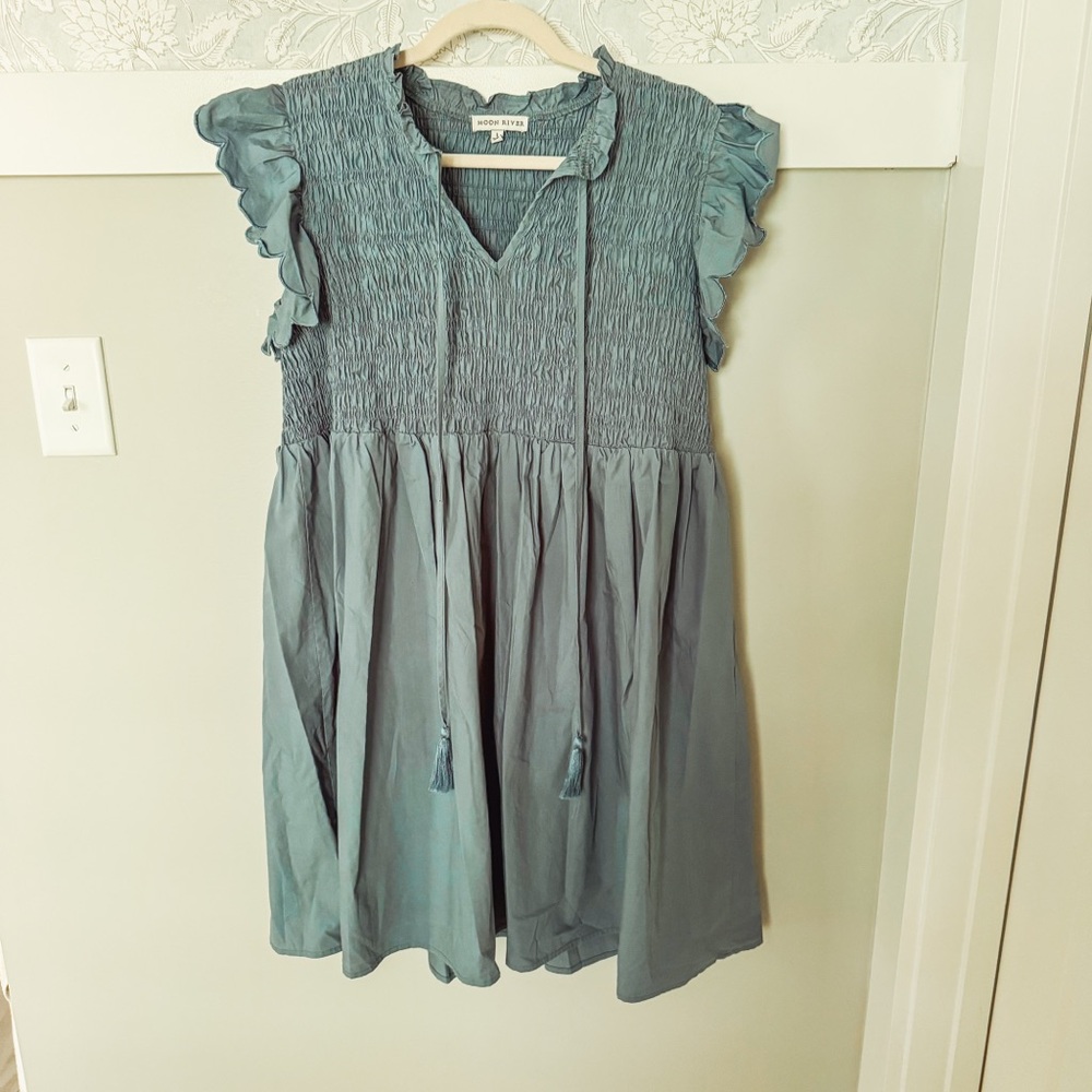 Moon River Blue Ruffled Dress